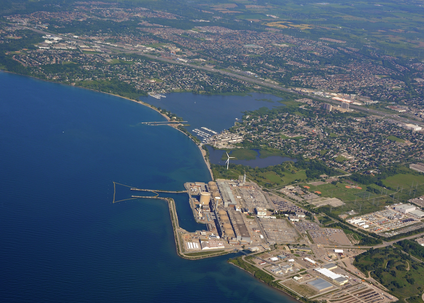 Aerial view of nuclear plant near Pickering, Ontario