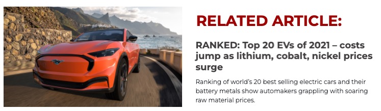RANKED: Top 20 EVs of 2021 – costs jump as lithium, cobalt, nickel prices surge