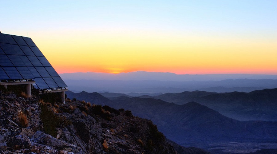 Solar panels and sunset