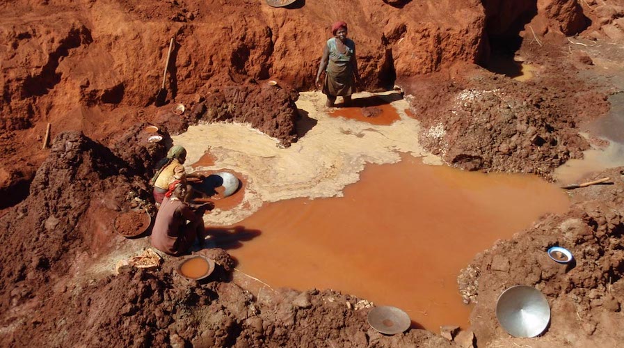 Small-scale gold mining in Madagascar.