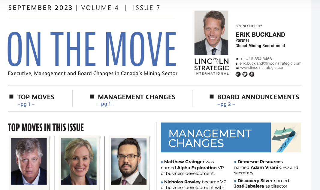 ON THE MOVE: Mining management and board changes